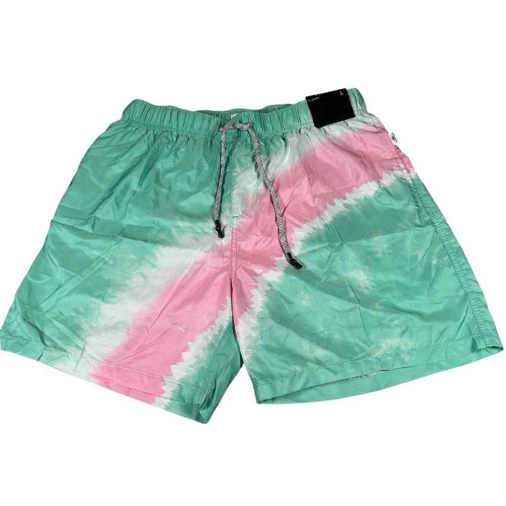 Vintage‎ Summer Premium Mens Tie Dye Swim Trunks Teal Pink V90509 Size L NWT